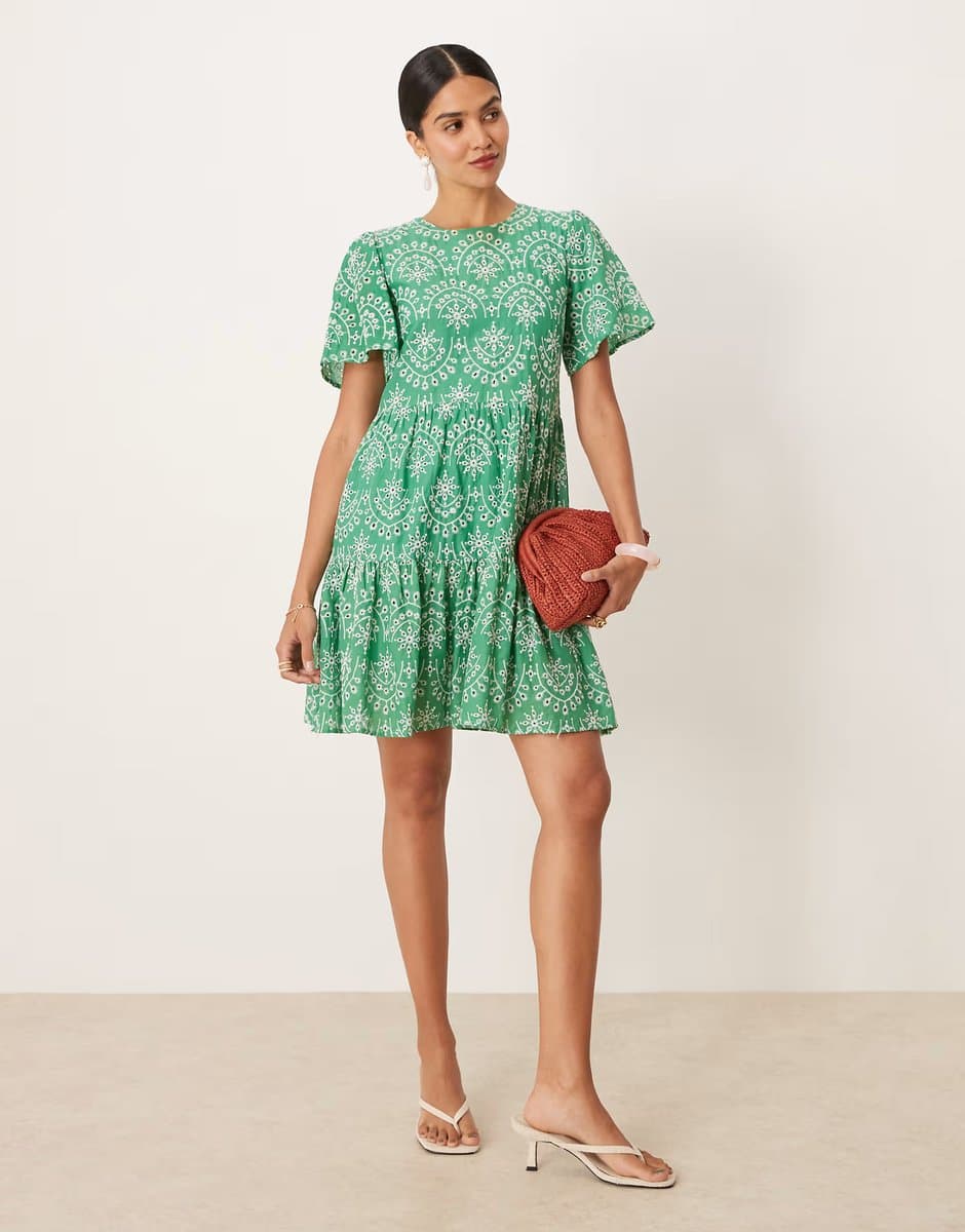 ASOS Lovedrobe Angel sleeve tie back smock mini dress in green