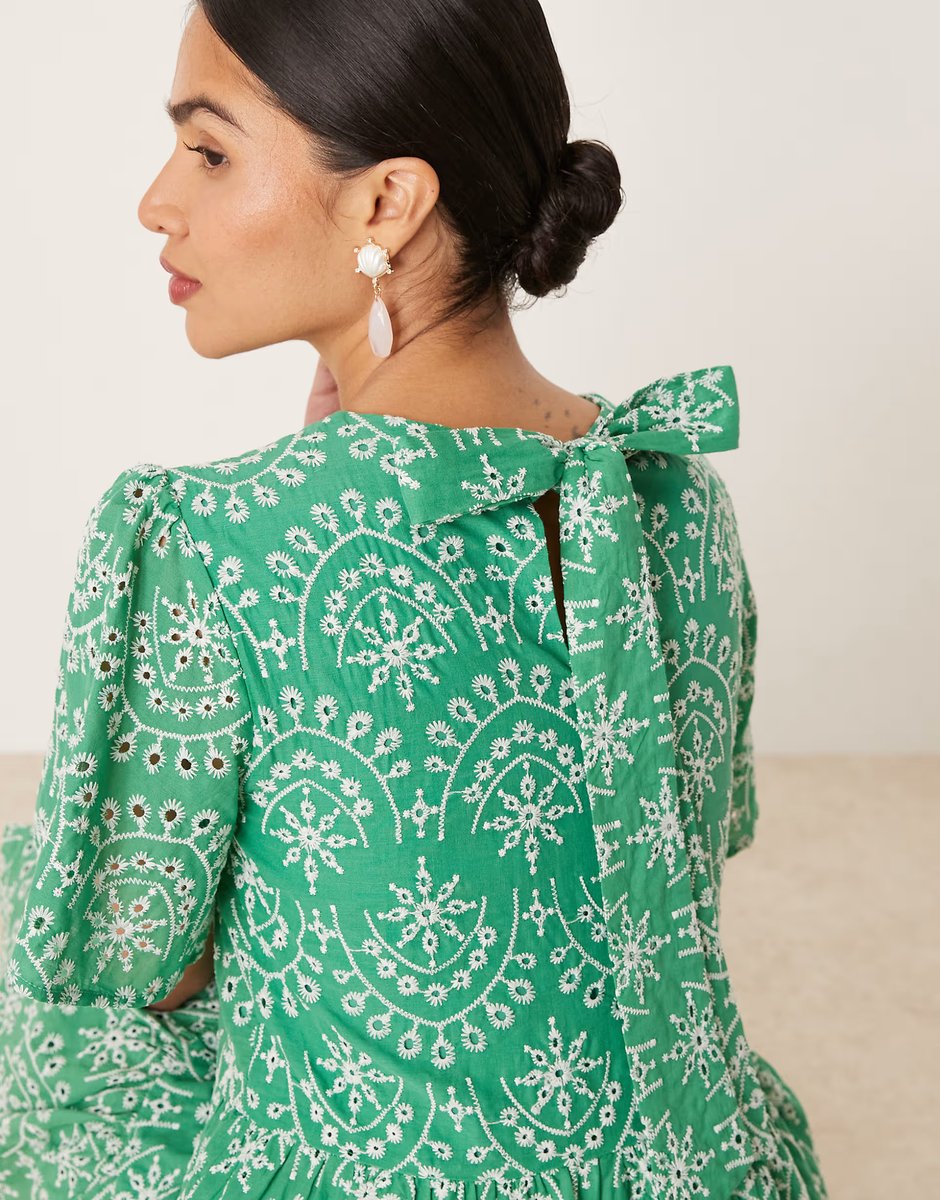 ASOS Lovedrobe Angel sleeve tie back smock mini dress in green - 4