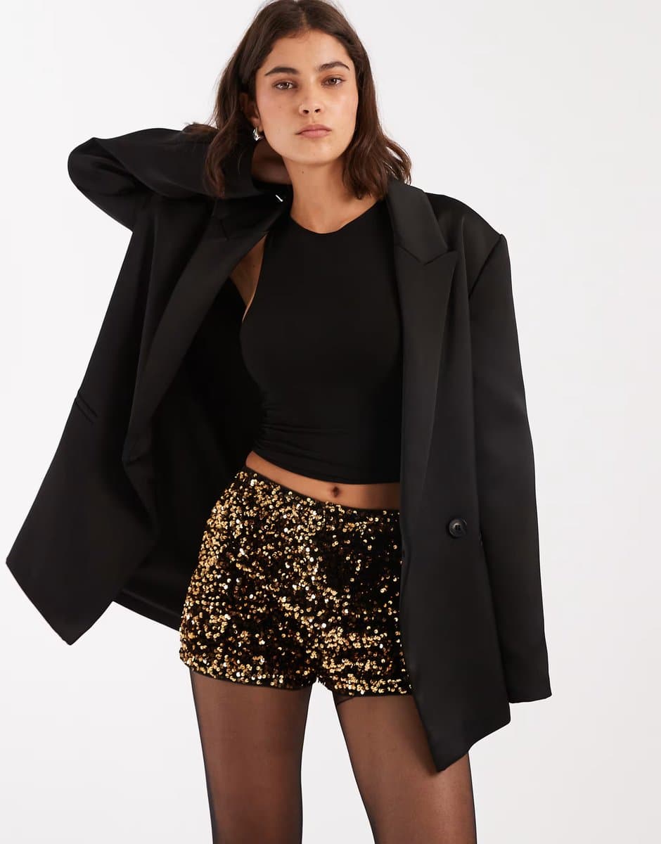 ASOS Miss Selfridge Gold Sequin Booty Shorts