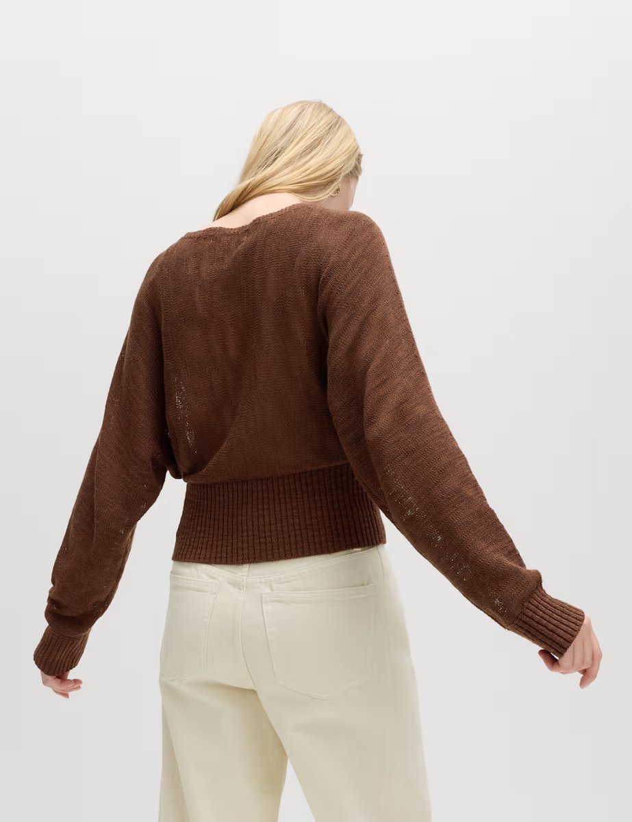 Marks & Spencer M&S Cotton Rich Textured Slash Neck Relaxed Jumper Conker - 3