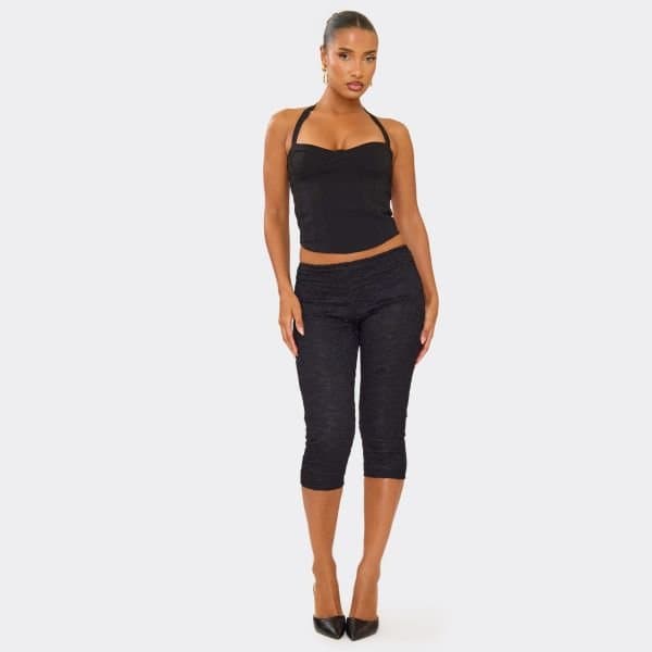 EGO Low Rise Capri Leggings In Black Lace, Women's Size UK 6