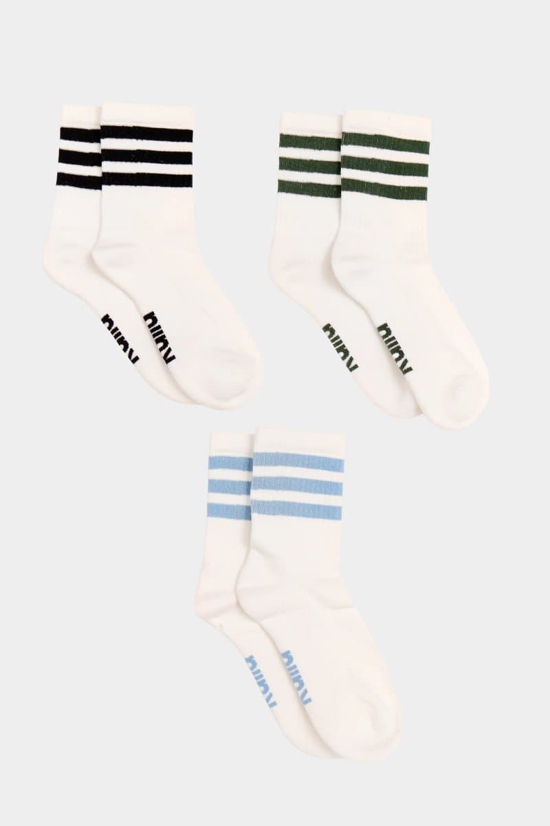 Kaiia Pack of Three Kaiia Contrast Stripe Socks