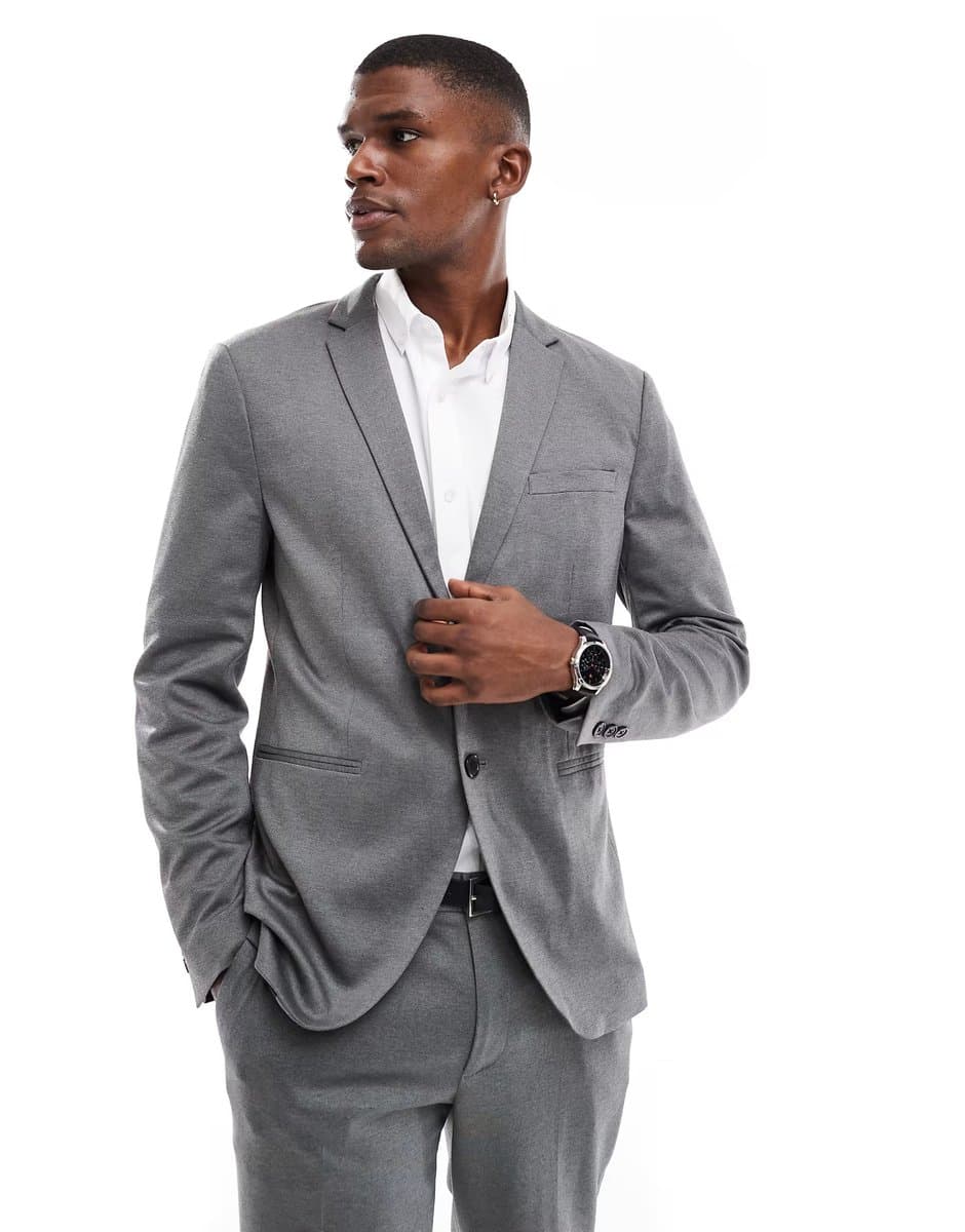ASOS Jack & Jones slim fit jersey suit jacket in grey