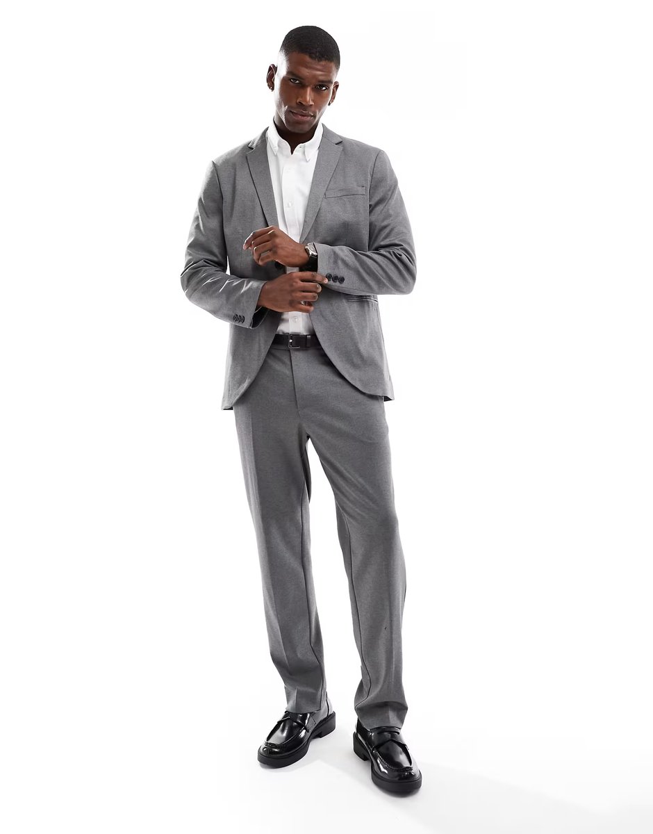 ASOS Jack & Jones slim fit jersey suit jacket in grey - 4