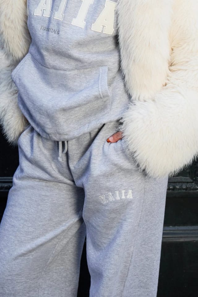 Kaiia Kaiia Slogan Mid Rise Wide Leg Joggers Mid Grey Marl & Stone - 2