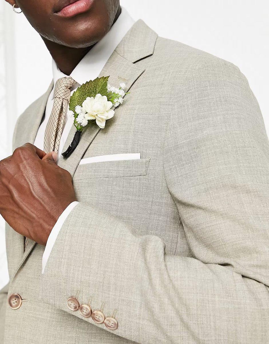 ASOS Selected linen mix suit jacket in beige - 3