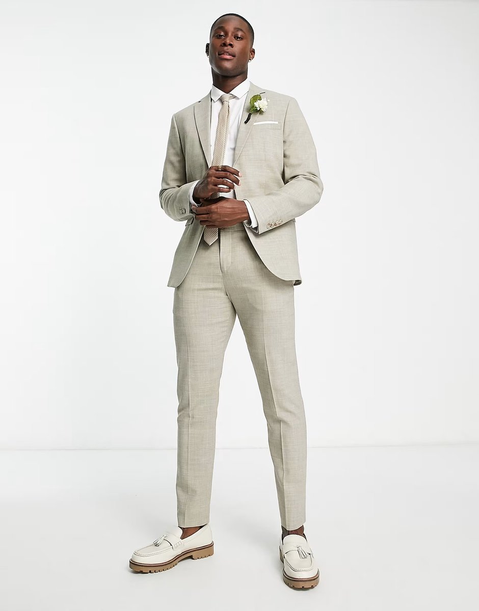 ASOS Selected linen mix suit jacket in beige - 4