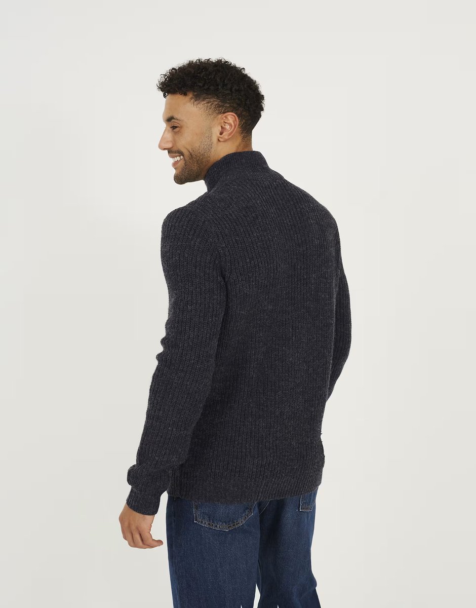 ASOS Brave Soul Funnel neck jumper with buttons in navy - 3