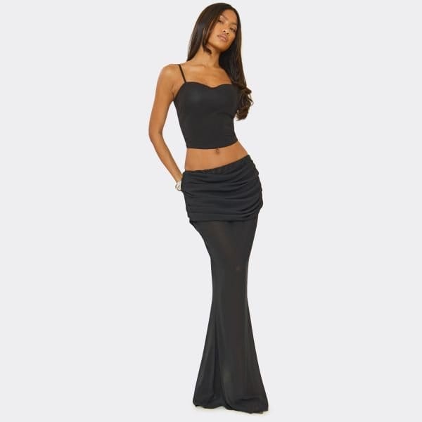 EGO Low Rise Drape Panel Detail Maxi Skirt In Chiffon, Women's Size UK 6 - 2