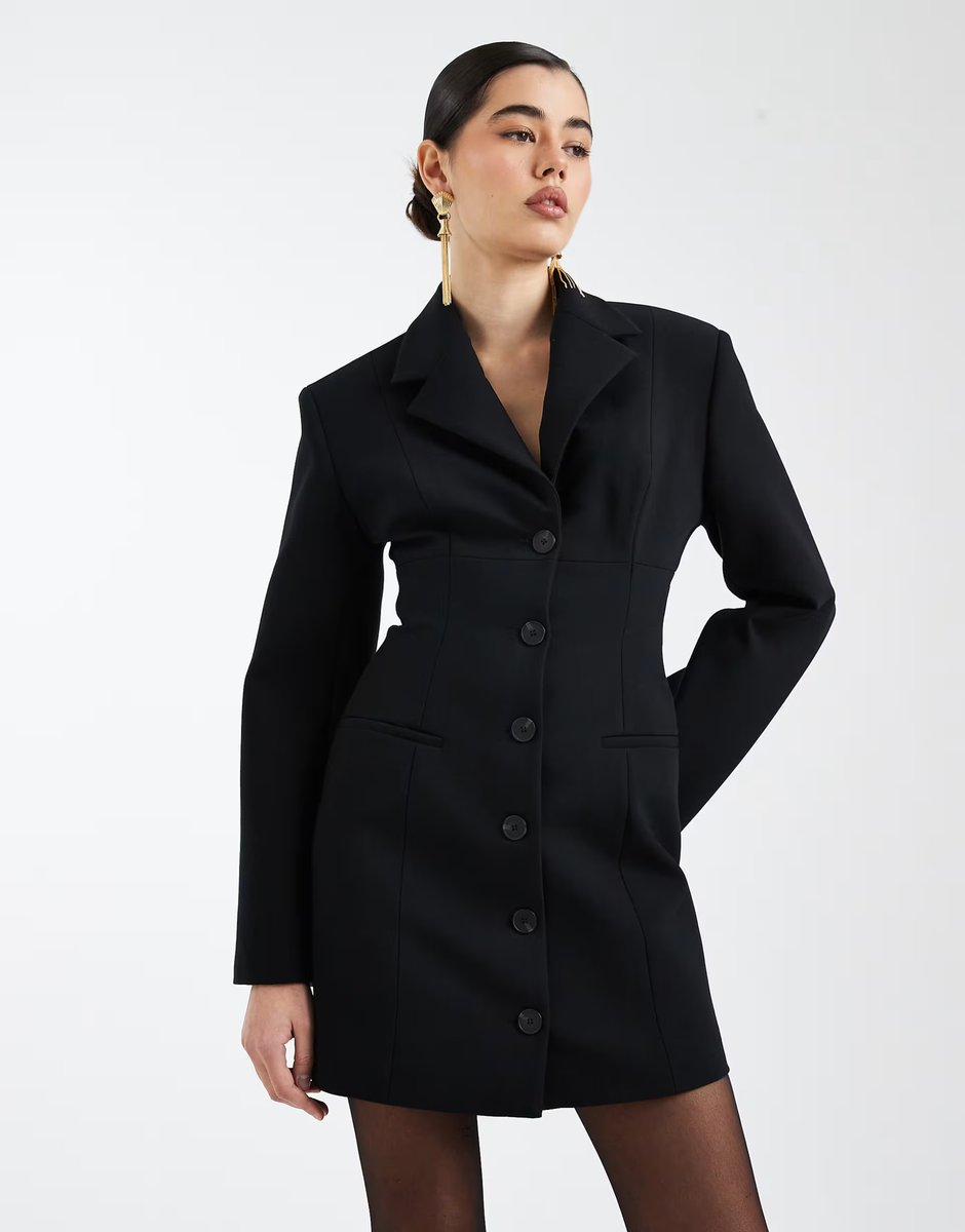 ASOS ASOS DESIGN moulded cinch blazer dress in black - 4