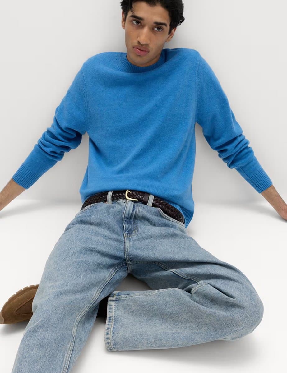 Marks & Spencer M&S Pure Lambswool Crew Neck Jumper Gentian Blue