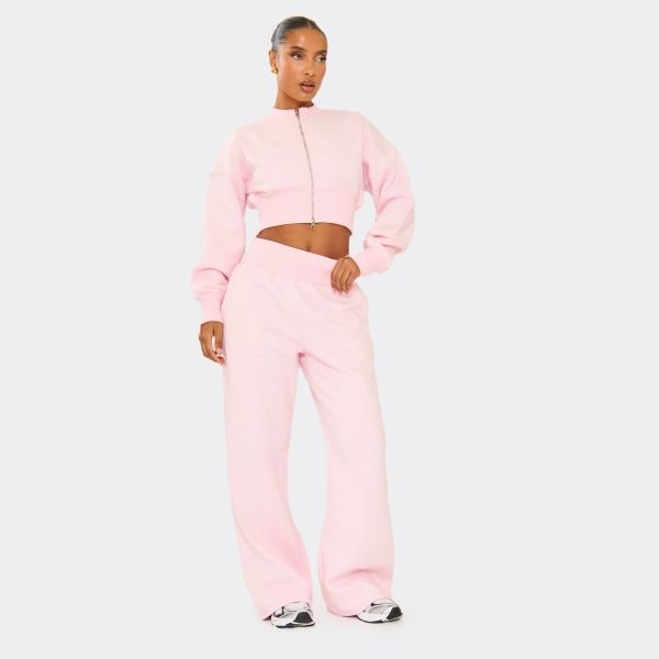 EGO Low Rise Wide Leg Detail Joggers In Baby Pink, Women's Size UK 6 - 1