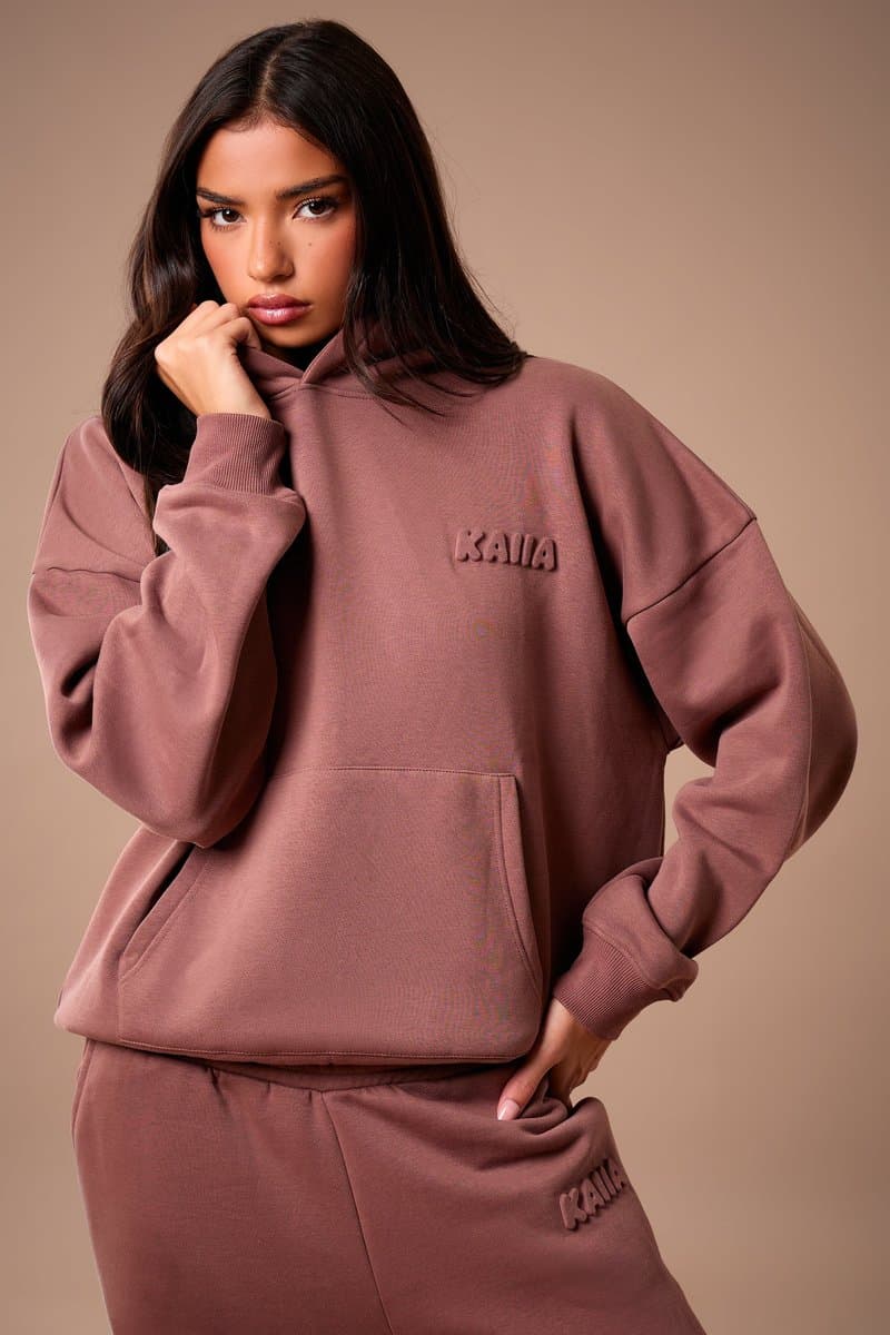 Kaiia Kaiia Embossed Bubble Logo Oversized Hoodie Nutmeg