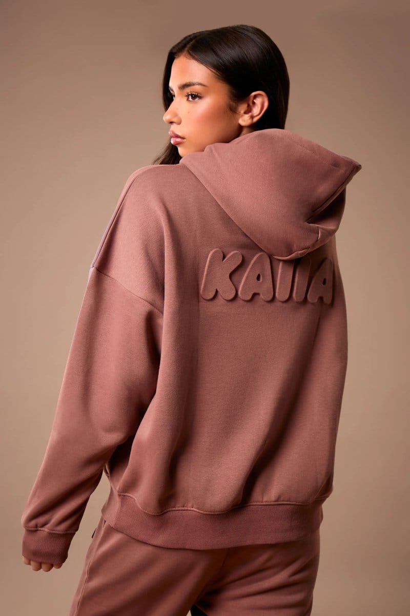 Kaiia Kaiia Embossed Bubble Logo Oversized Hoodie Nutmeg - 4