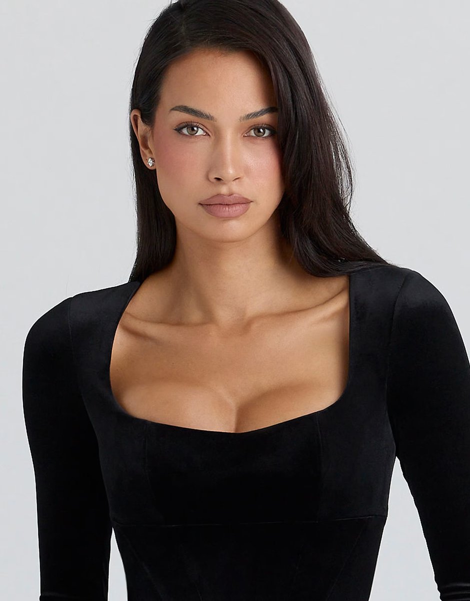 ASOS House of CB Asha velvet silhouette midi dress in black - BLACK - 2