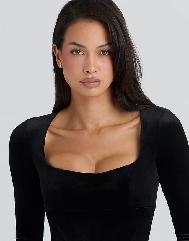ASOS House of CB Asha velvet silhouette midi dress in black - BLACK - 2