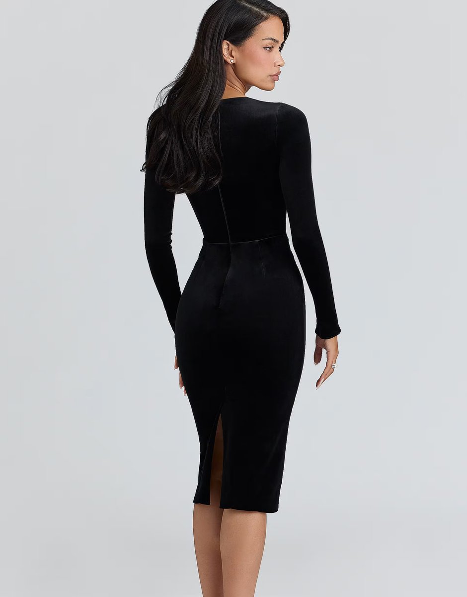 ASOS House of CB Asha velvet silhouette midi dress in black - BLACK - 3