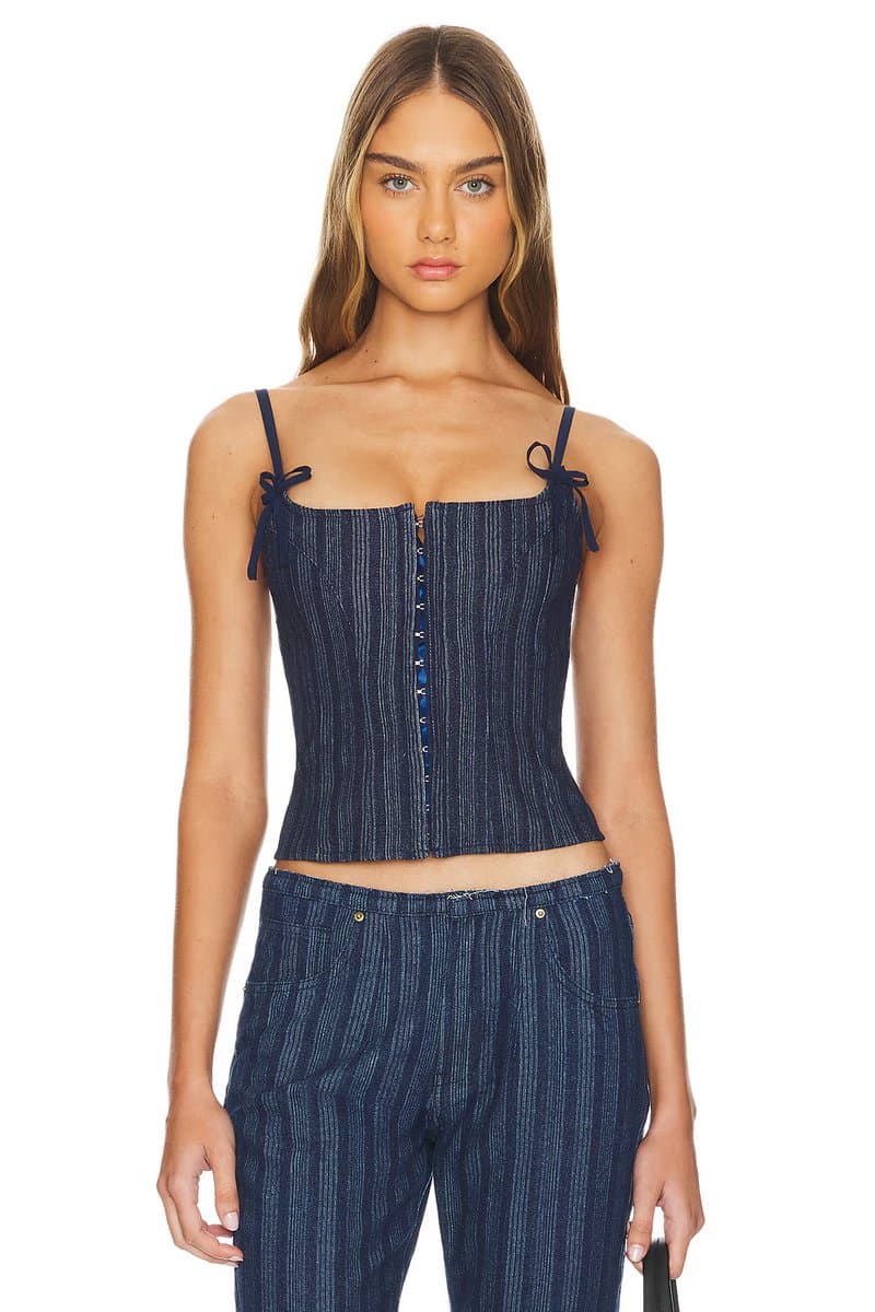 revolve Charismatic Denim Corset in Dark Pinstripe