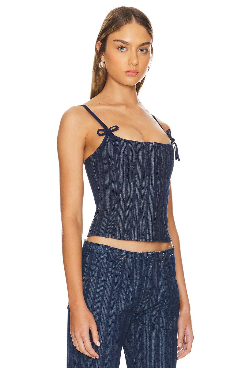 revolve Charismatic Denim Corset in Dark Pinstripe - 2