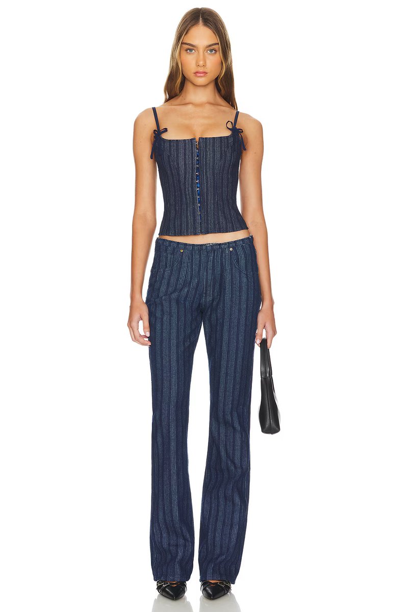 revolve Charismatic Denim Corset in Dark Pinstripe - 4