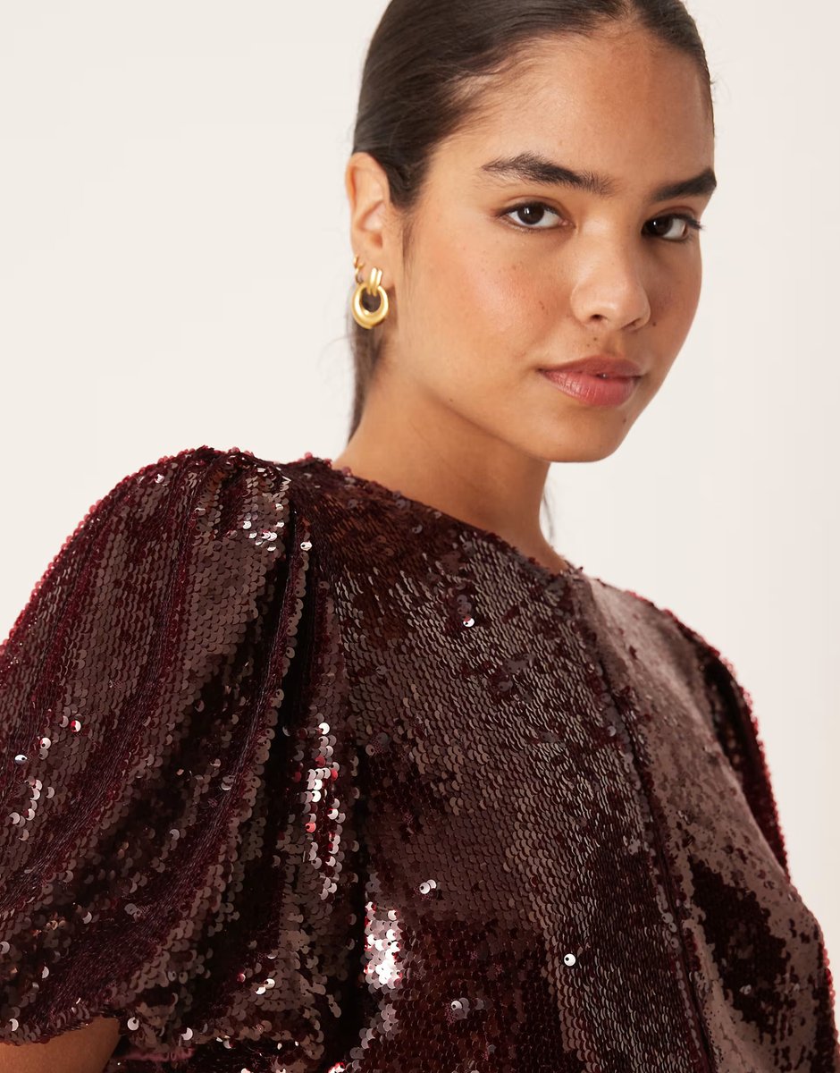 ASOS YAS premium sequin top co-ord in burgundy - 4