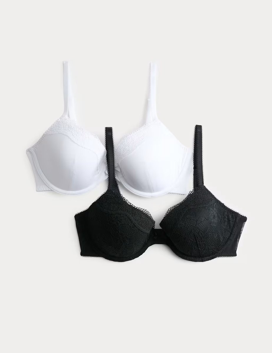 Marks & Spencer M&S 2 Pack Jasmine Lace Wired Demi Cup Bras (A-E) Black Mix - 1