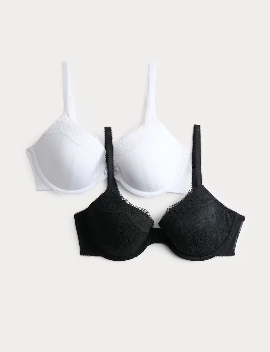 Marks & Spencer M&S 2 Pack Jasmine Lace Wired Demi Cup Bras (A-E) Black Mix