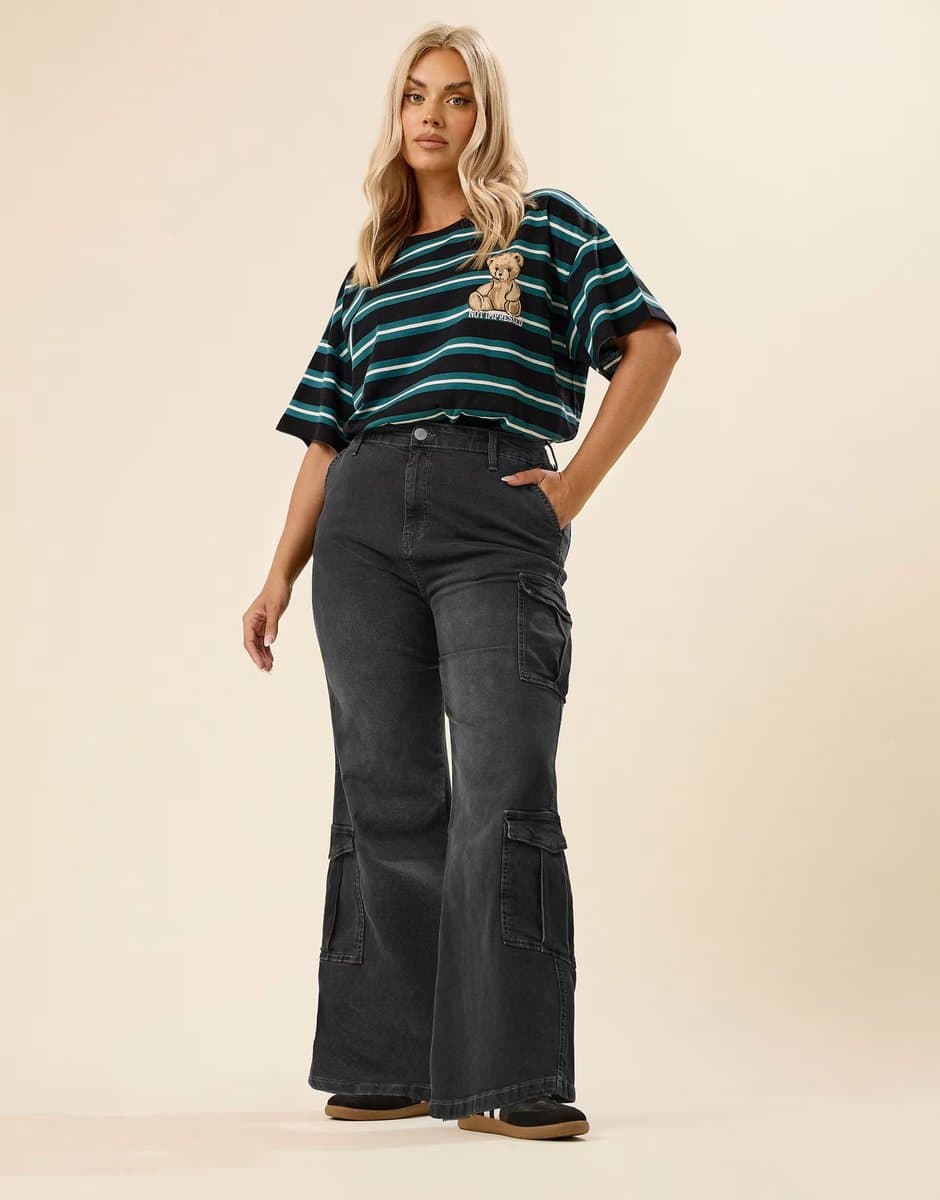 ASOS Yours Clothing Washed effect cargo jeans in black