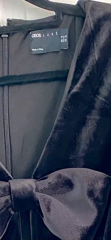 ASOS ASOS Luxe velvet bow detailed drape mini dress - UK Size 16 - 2