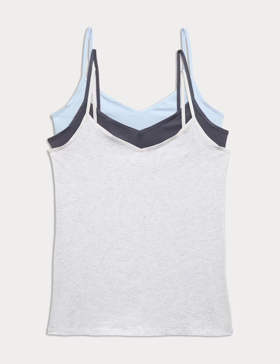 Marks & Spencer M&S 3pk Cotton Rich Strappy Vests Blue Mix