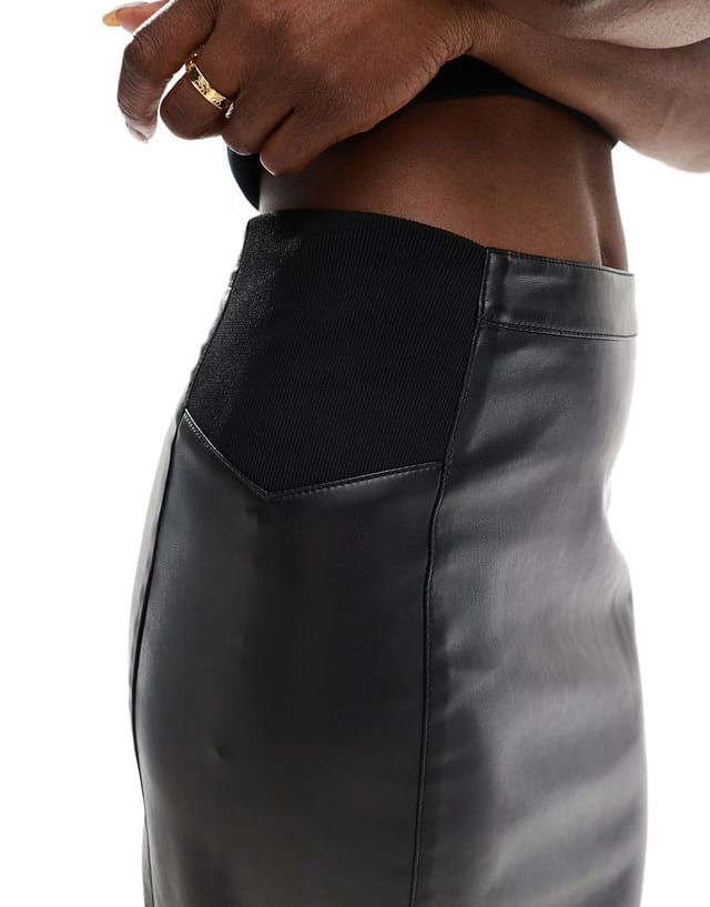 ASOS Vero Moda high waisted stretch faux leather mini skirt in black - 2
