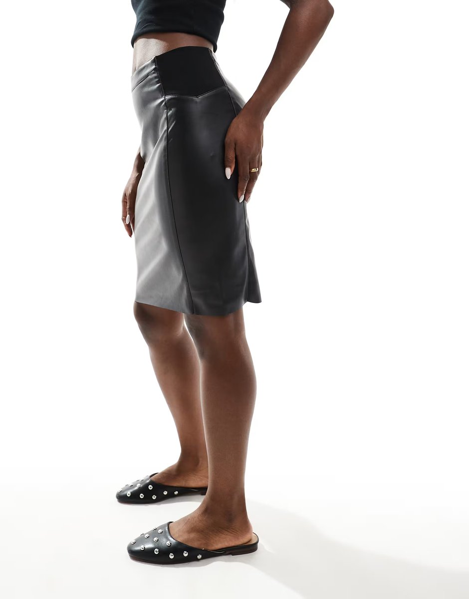 ASOS Vero Moda high waisted stretch faux leather mini skirt in black - 4