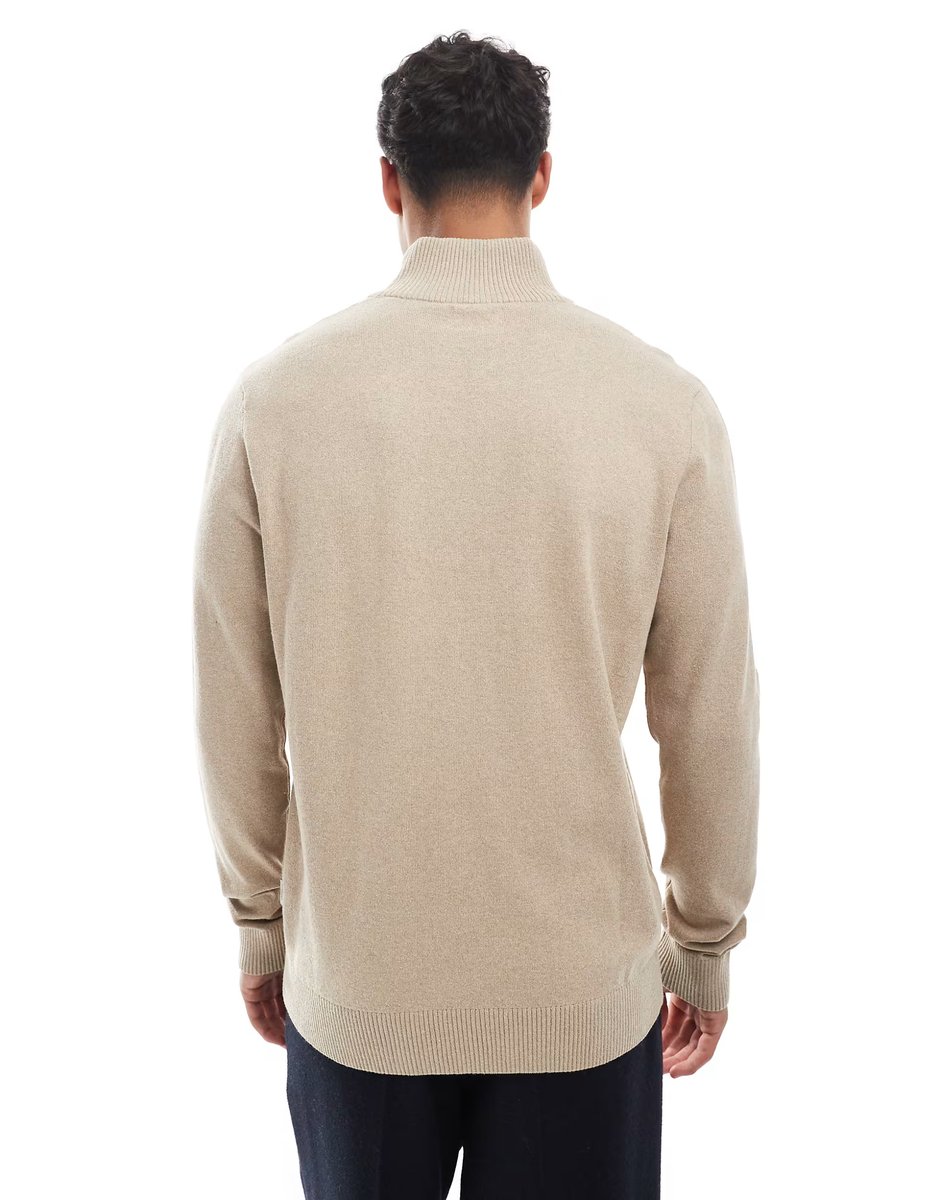 ASOS JJ Rebel quarter zip jumper in beige - 2