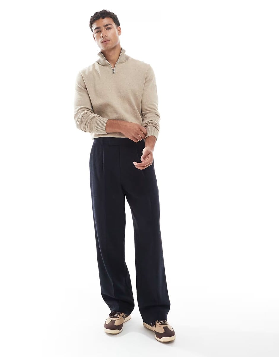 ASOS JJ Rebel quarter zip jumper in beige - 4