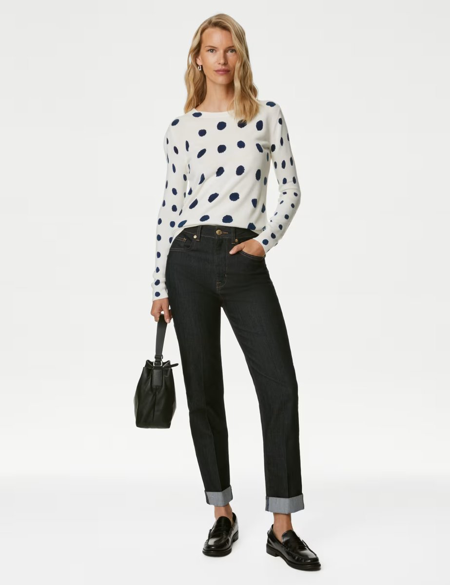 Marks & Spencer M&S Supersoft Spot Print Crew Neck Jumper Navy Mix - 3