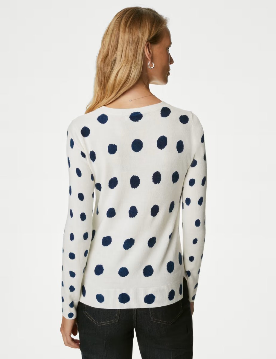 Marks & Spencer M&S Supersoft Spot Print Crew Neck Jumper Navy Mix - 4