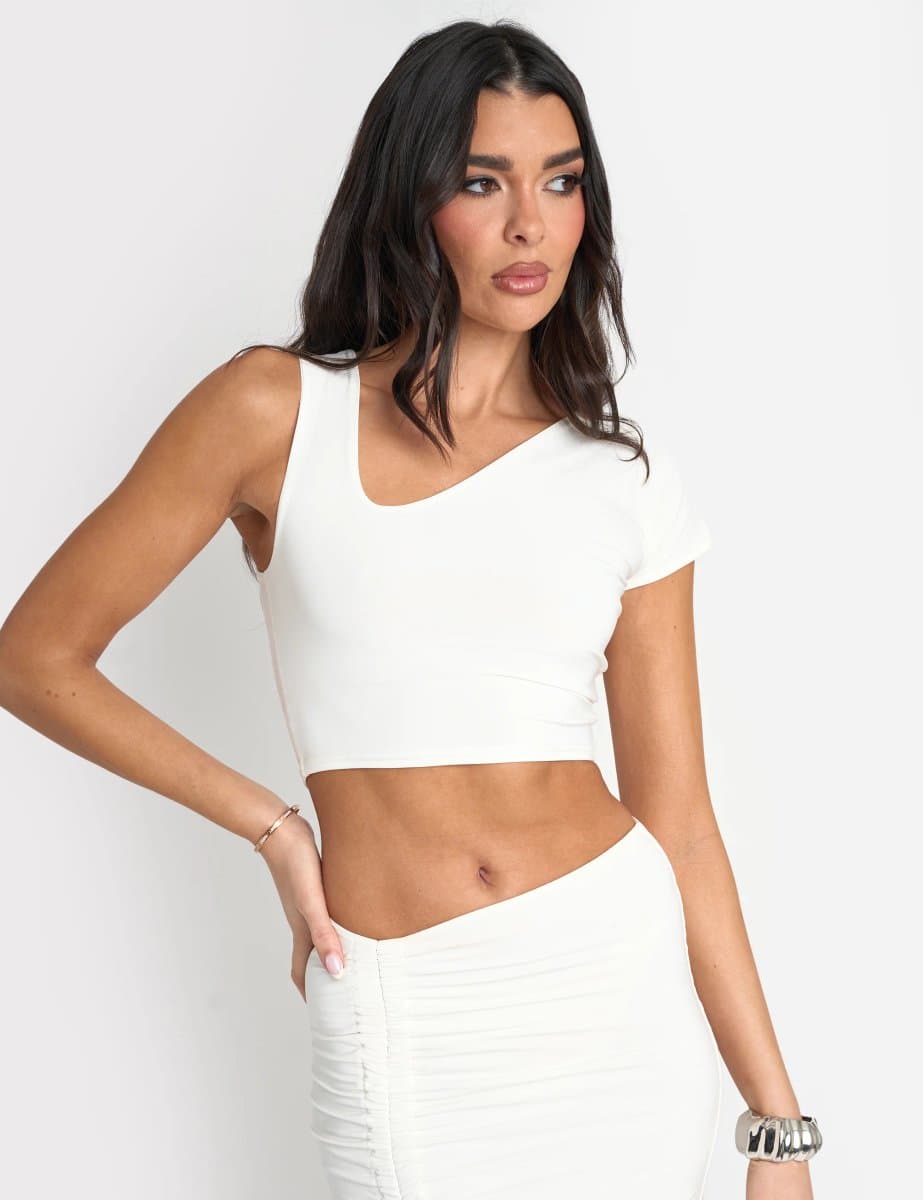 Public Desire Slinky Low Neck Co Ord Top White