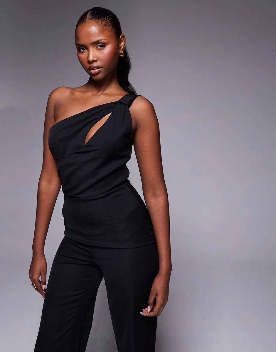 ASOS Vesper One shoulder wide leg jumpsuit in black