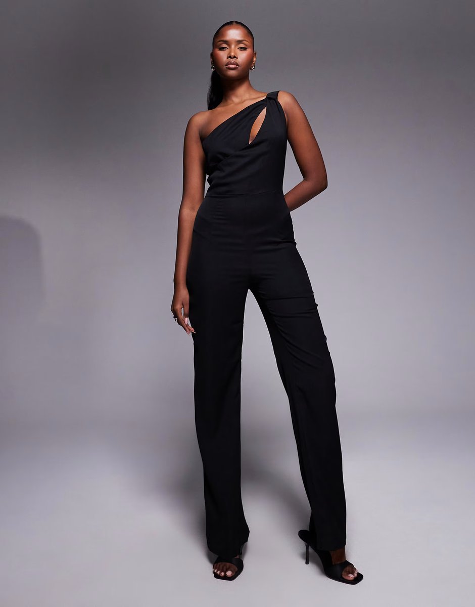 ASOS Vesper One shoulder wide leg jumpsuit in black - 3
