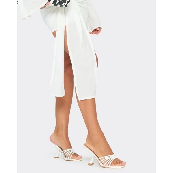EGO Extra-Miles Strappy Detail Flared Heel Mule In White Faux Leather, Women's Size UK 3 - 2