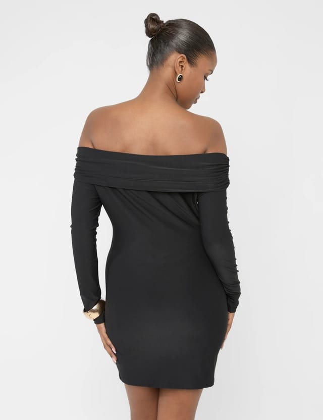 Public Desire Off The Shoulder Luxe Slinky Mini Dress Black - 2