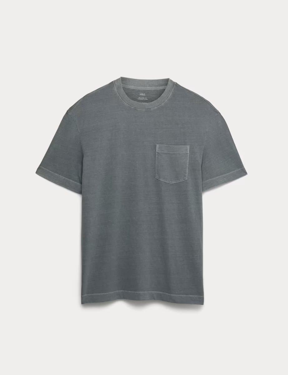 Marks & Spencer M&S Relaxed Pure Cotton T-Shirt in Dark Pewter