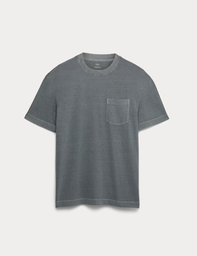 Marks & Spencer M&S Relaxed Pure Cotton Garment Dyed T-Shirt Dark Pewter - 2
