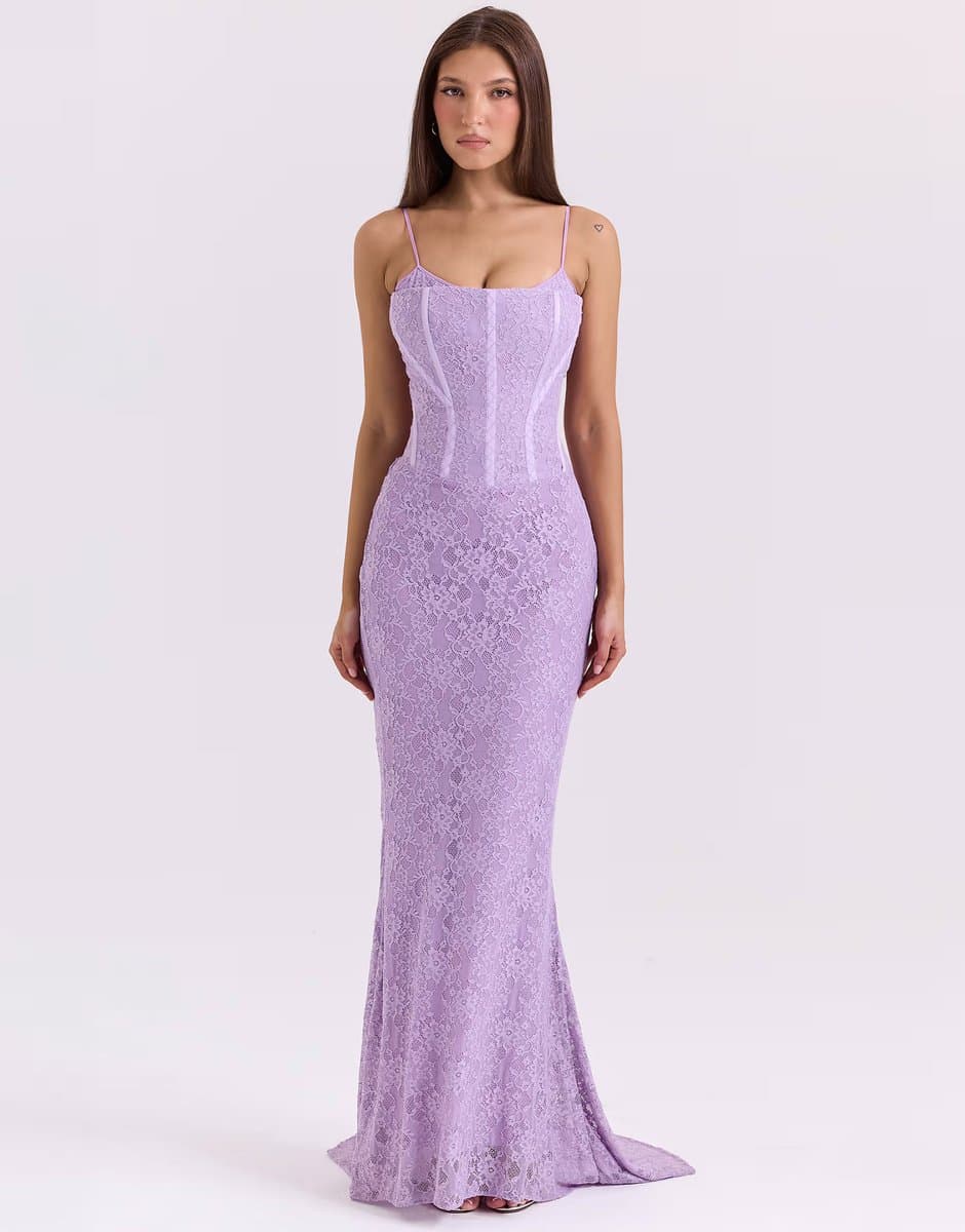 ASOS House of CB Antonina lace corset maxi dress in orchid