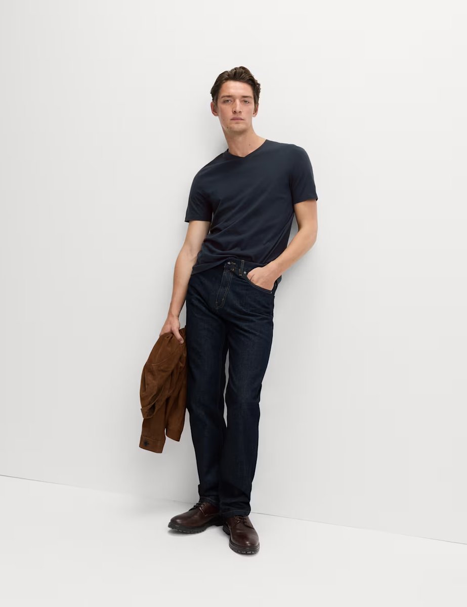 Marks & Spencer M&S Pure Cotton V Neck T-Shirt Navy - 2