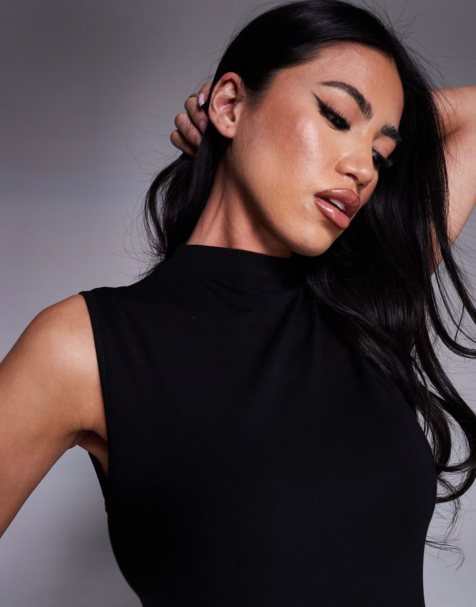 ASOS Kaiia exclusive sleeveless high neck gathered skirt maxi dress in black - 3