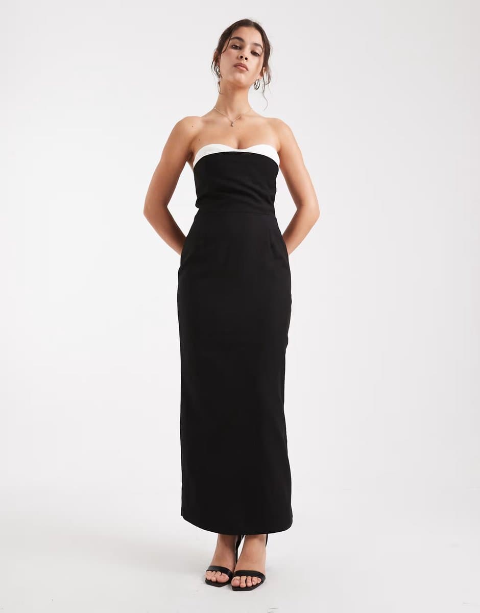 ASOS 4th & Reckless tailored bandeau contrast corset bust detail maxi dress in black