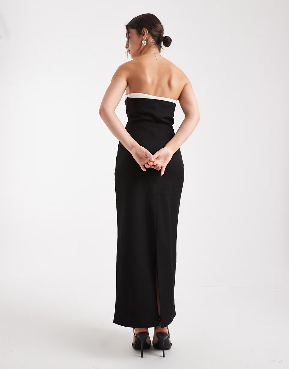 ASOS 4th & Reckless tailored bandeau contrast corset bust detail maxi dress in black - 3