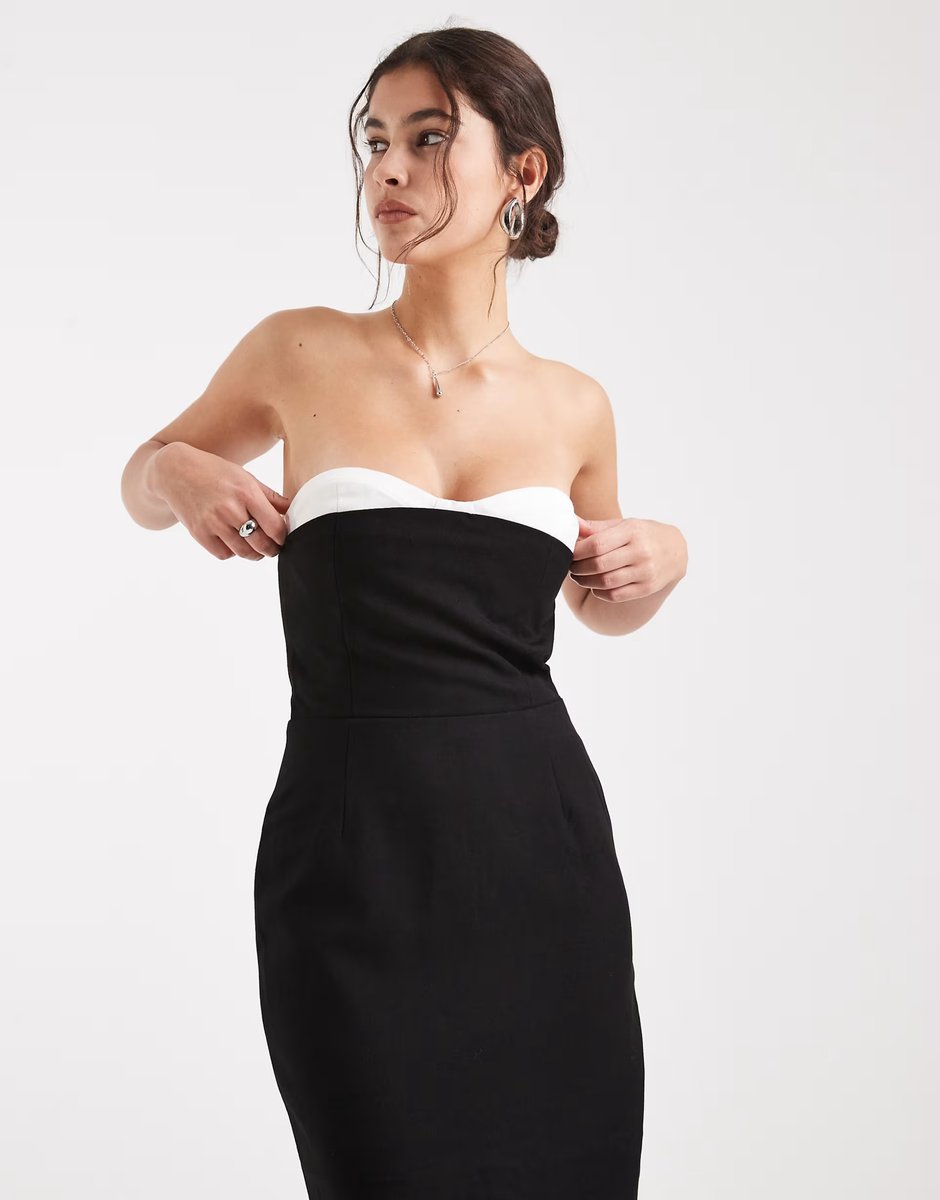 ASOS 4th & Reckless tailored bandeau contrast corset bust detail maxi dress in black - 4