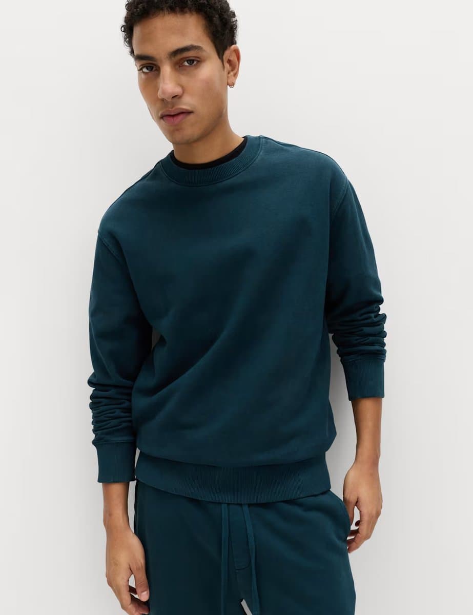 Marks & Spencer M&S Pure Cotton Garment Dye Sweatshirt Petrol